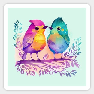 Funny Pair of Colorful Birds Sticker